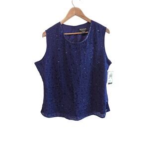 Vintage Notations Beaded Blouse Women XL Purple Evening Sleeveless Glam Y2K NWT